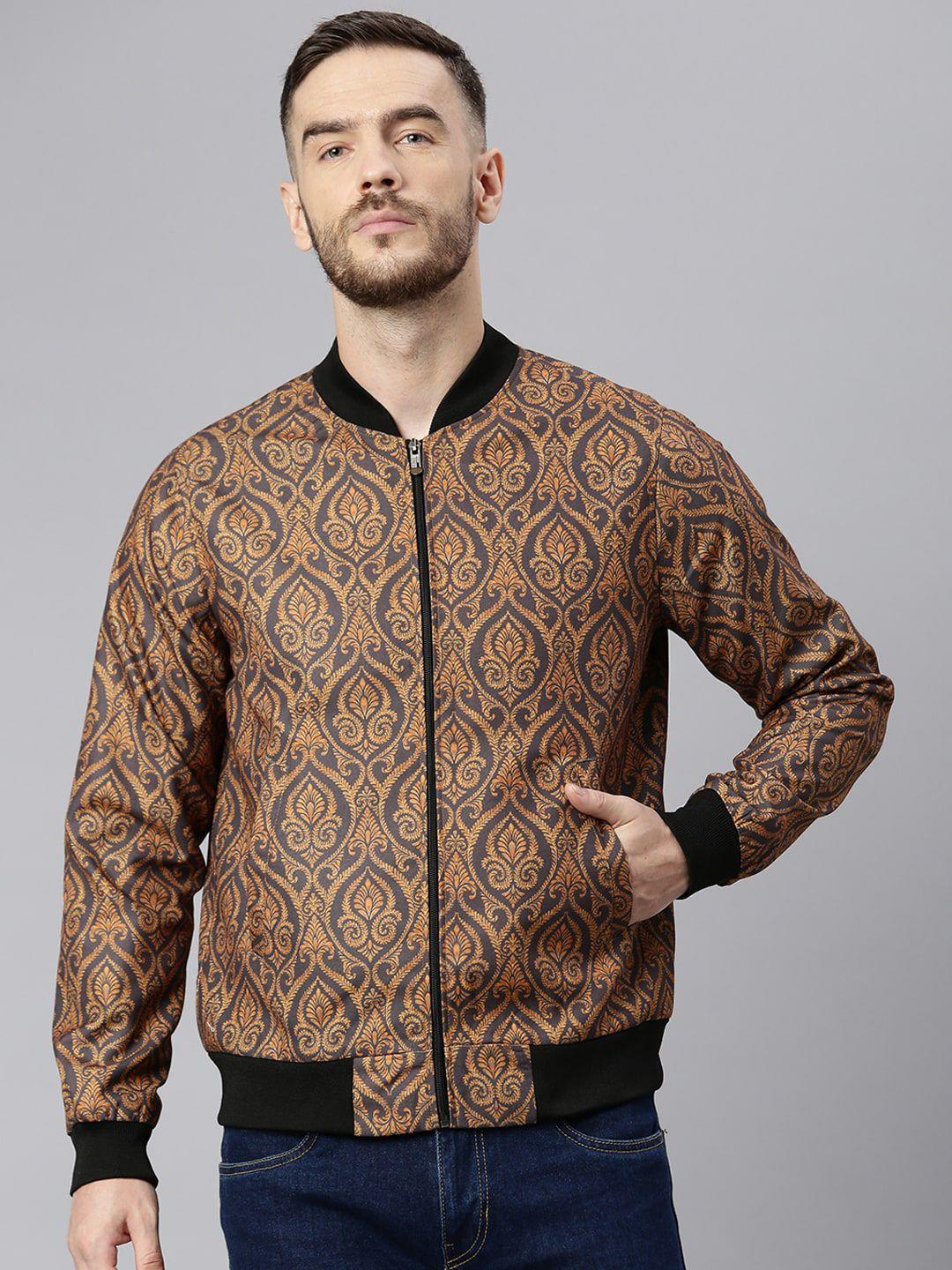 hangup men brown printed lightweight bomber jacket