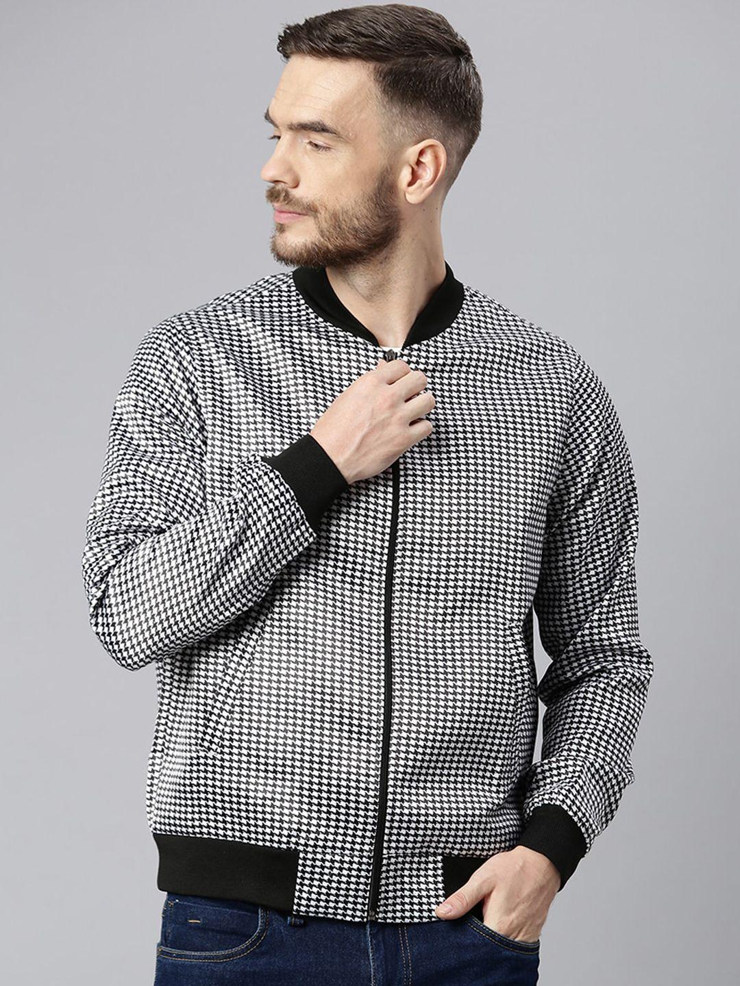 hangup men white & black checked lightweight bomber jacket