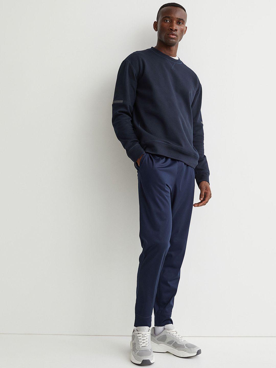 h&m men navy blue solid track pants