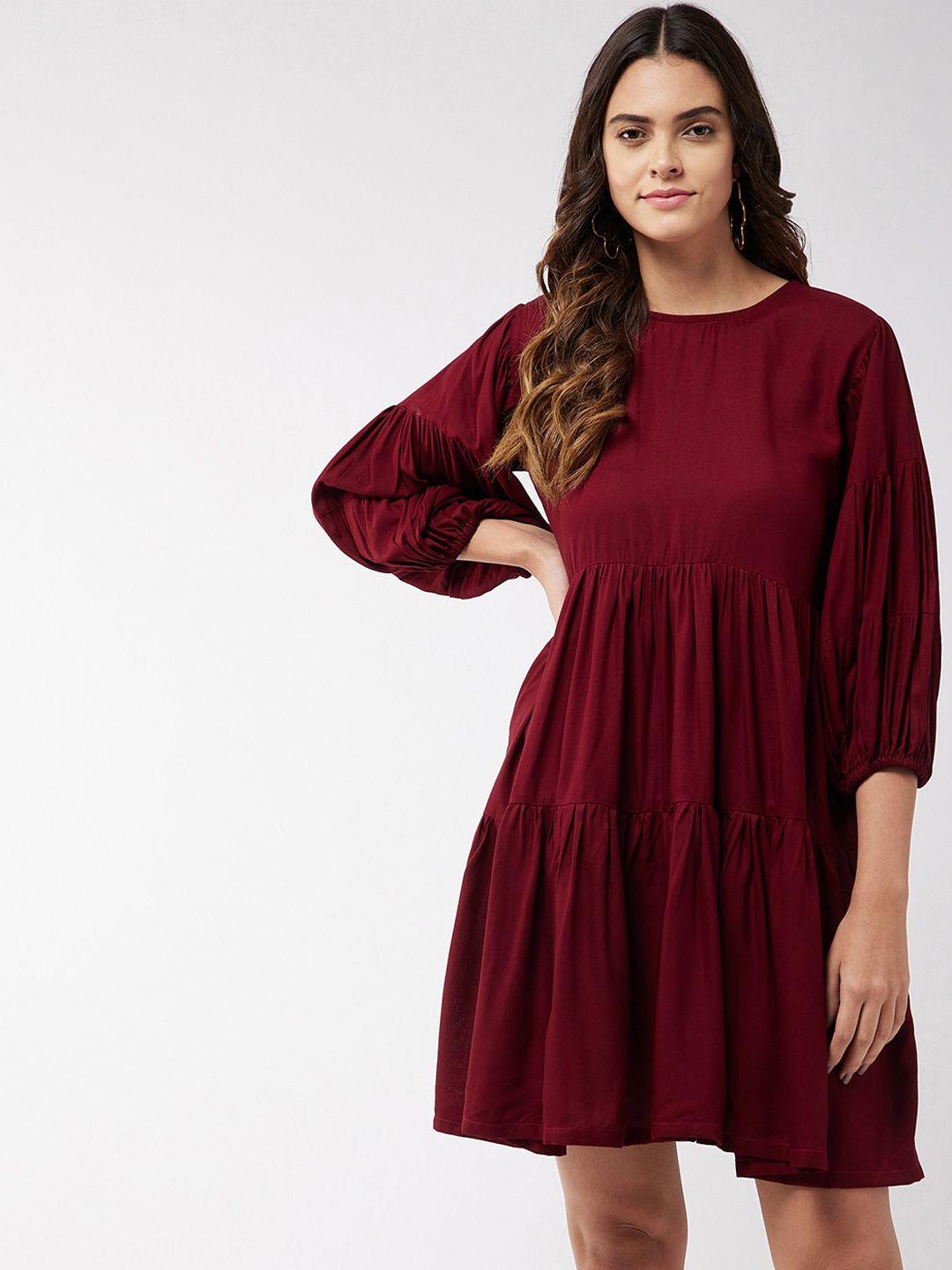 inweave maroon layered a-line flared short dress