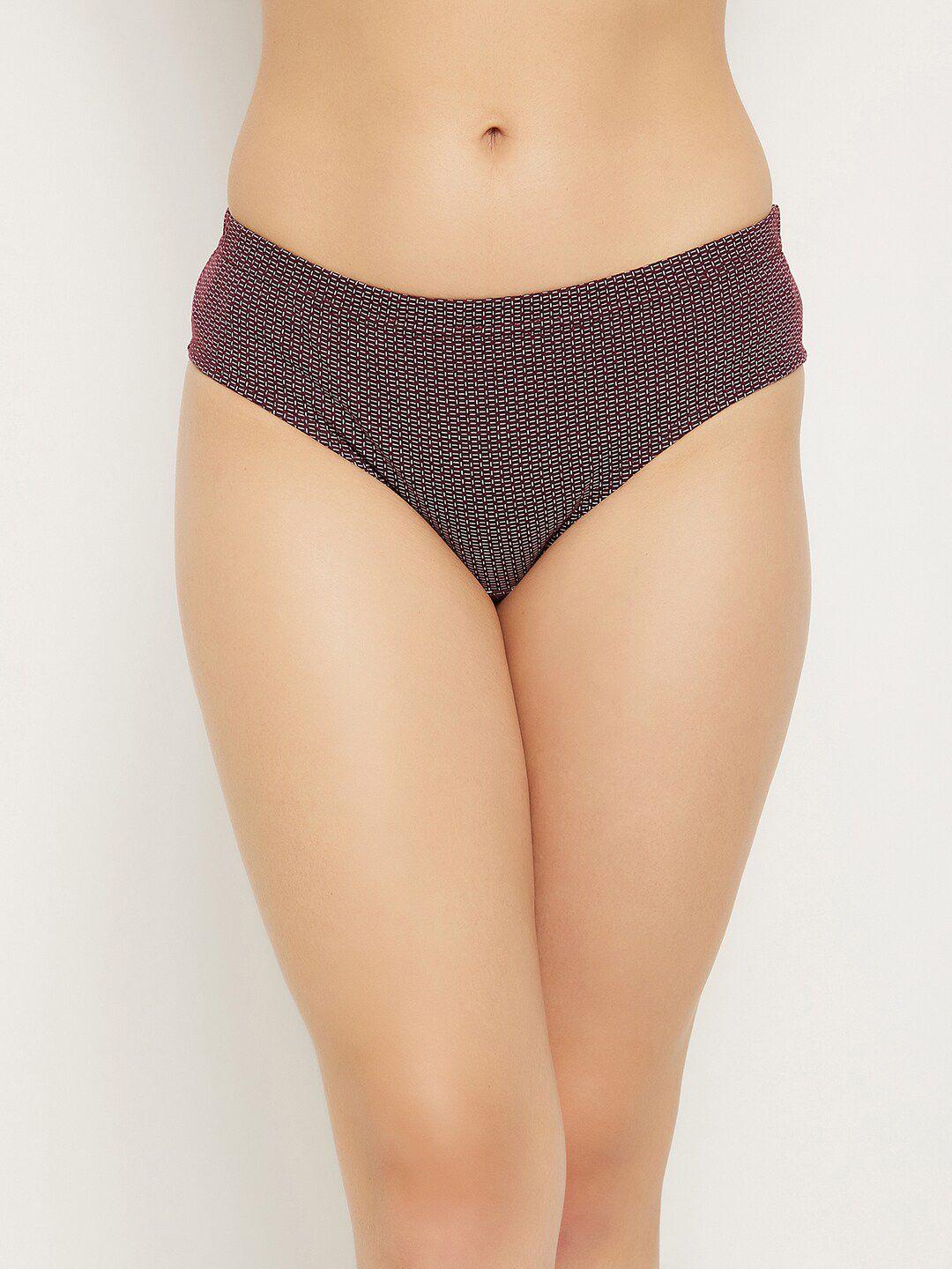 clovia women maroon & white printed cotton hipster briefs