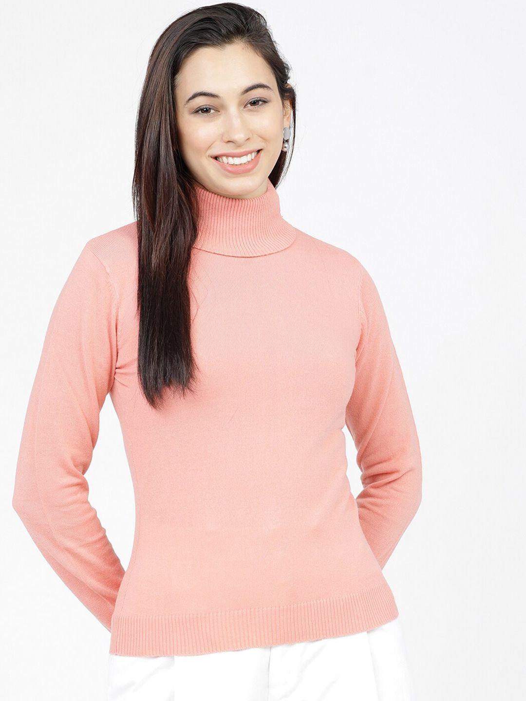 tokyo talkies women coral  turtle neck  pullover