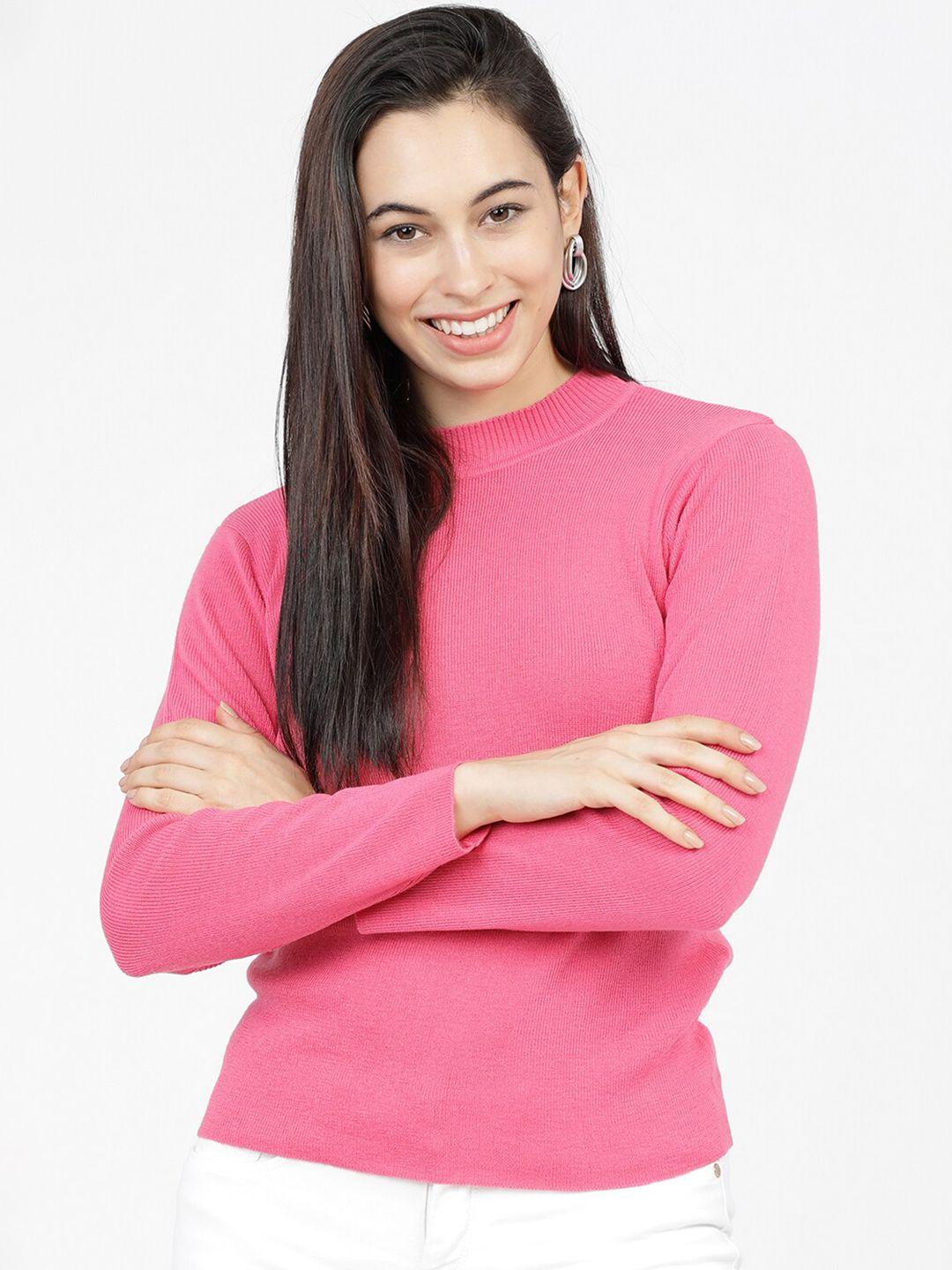 tokyo talkies women pink ribbed acrylic pullover