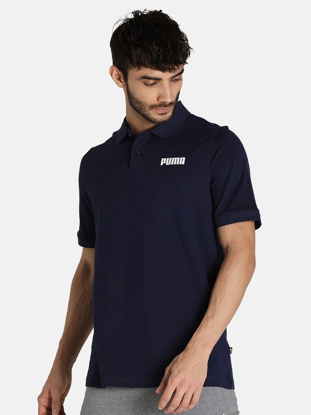 puma men essentials pique navy blue brand logo slim fit t-shirt