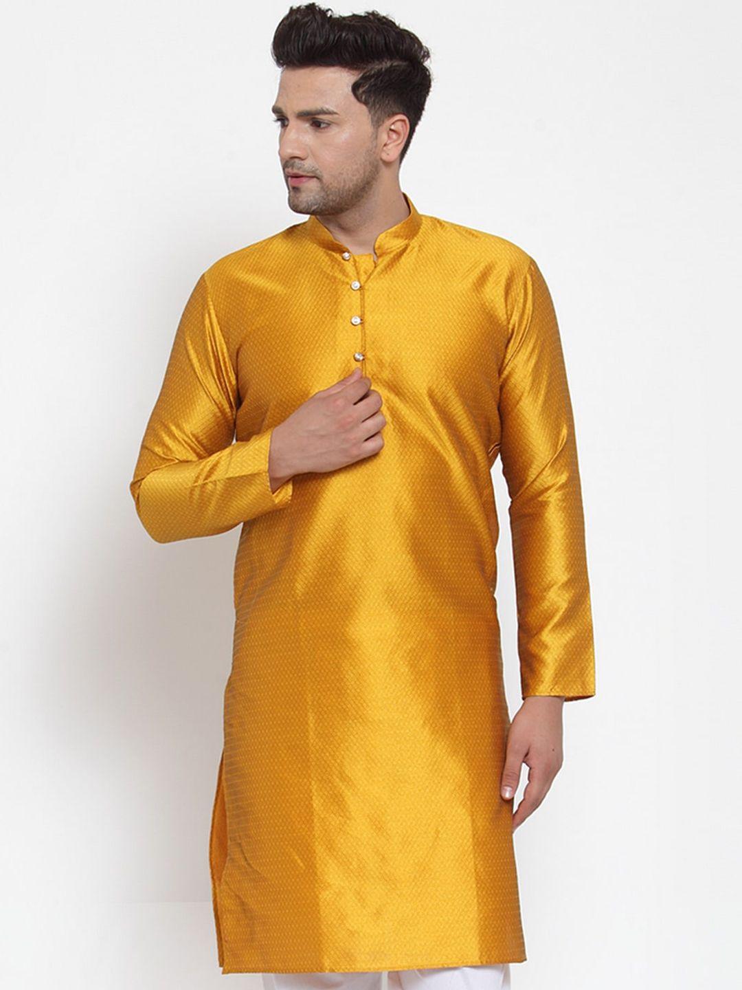 jompers men mustard yellow regular kurta