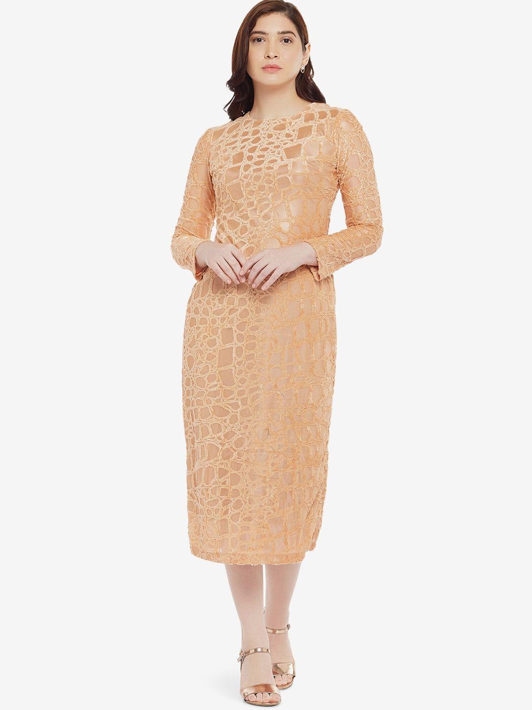 emmyrobe beige self design sheath midi dress