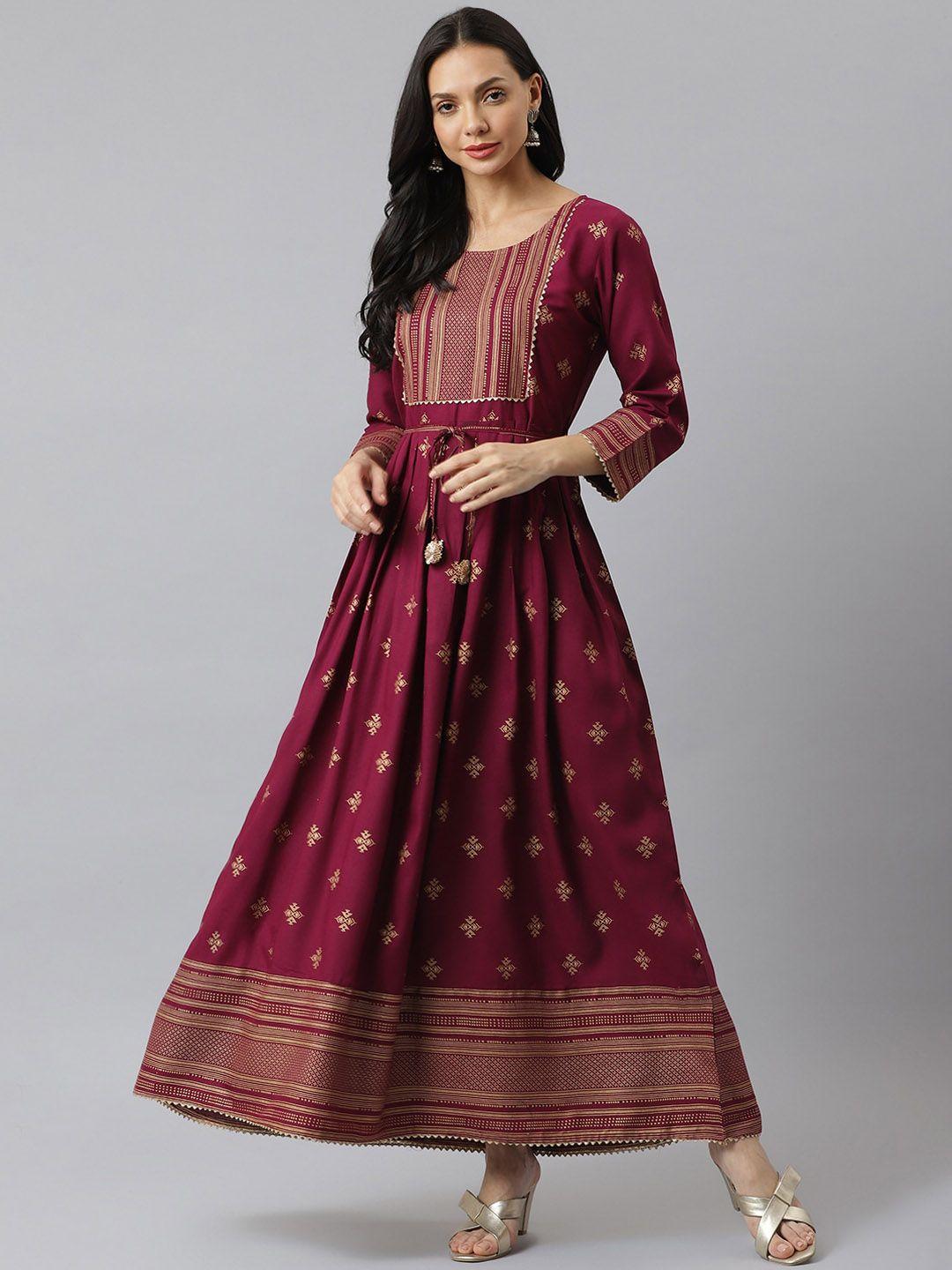 stylum women burgundy ethnic motifs printed anarkali kurta