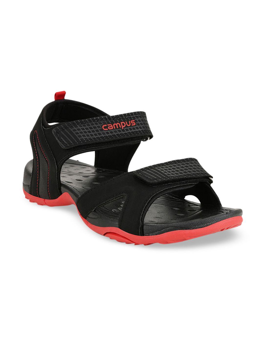 campus men black & red textured sports sandals