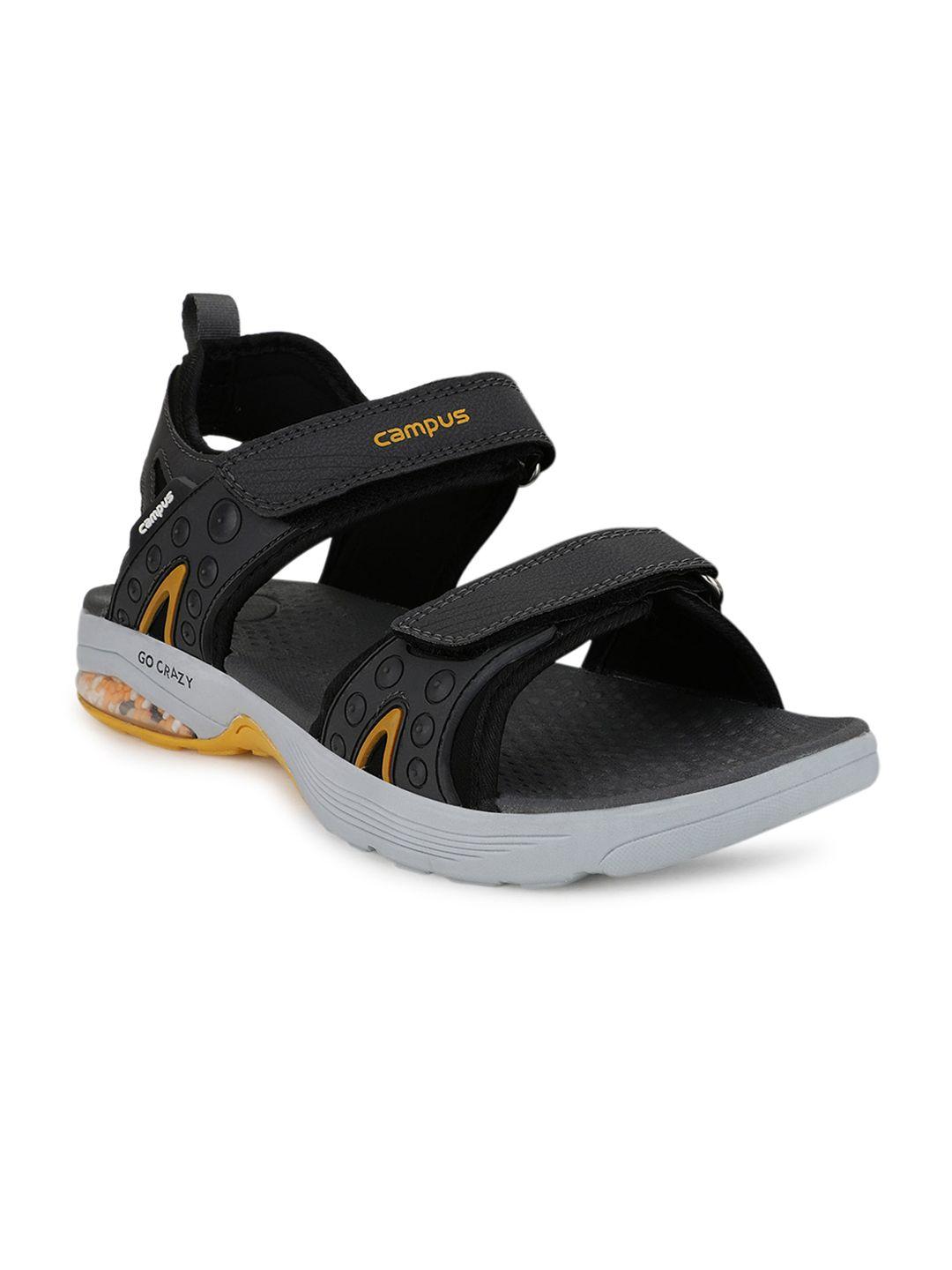 campus men grey & yellow textured sports sandals