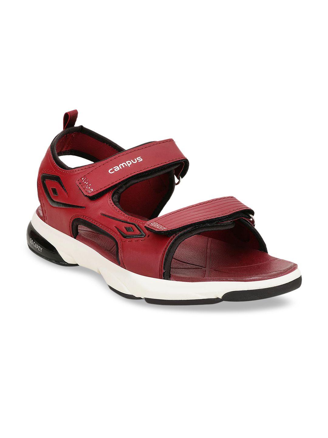 campus men maroon & white patterned anti-fungal sports sandal