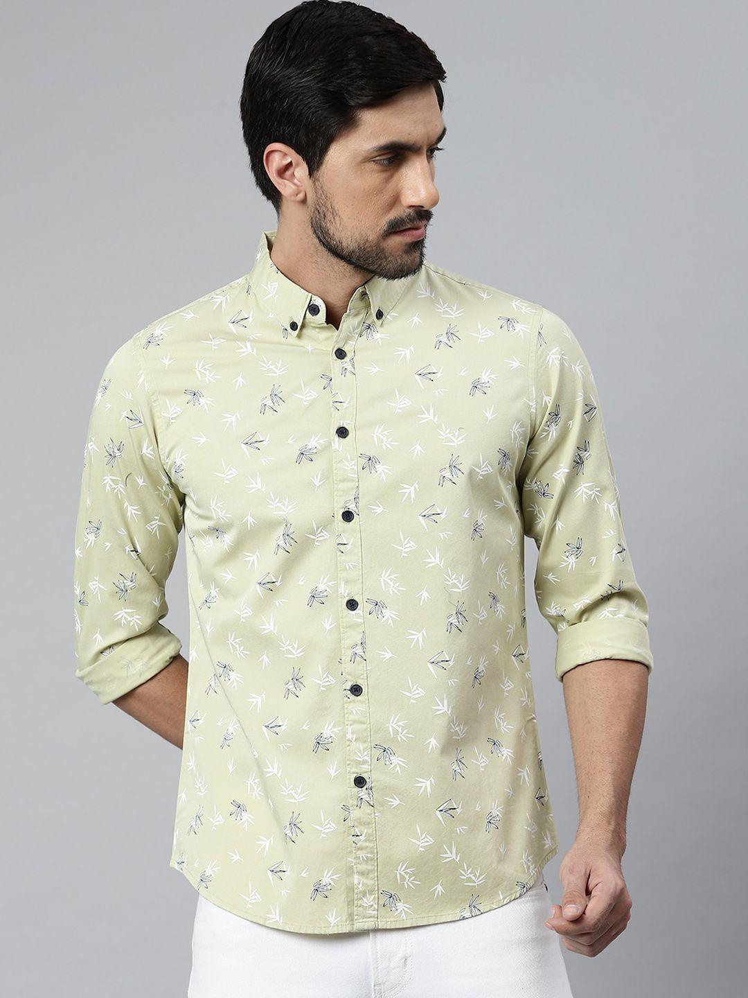 dennis lingo men green comfort slim fit floral opaque printed casual shirt