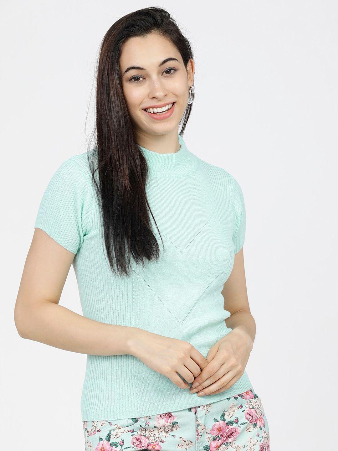 tokyo talkies women turquoise blue pullover sweater