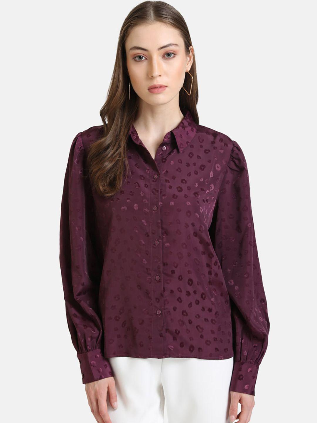 kazo women burgundy opaque printed casual shirt