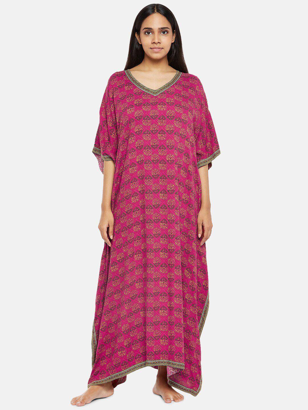 rangmanch by pantaloons women fuchsia printed maxi nightdress