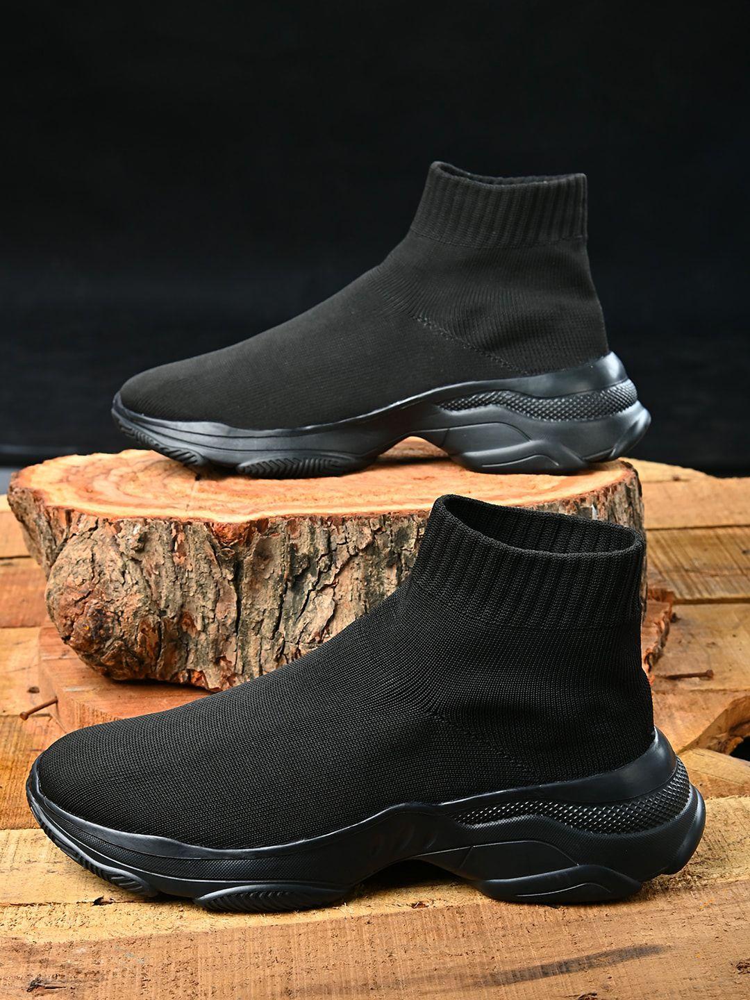 fentacia men black woven design flat boots