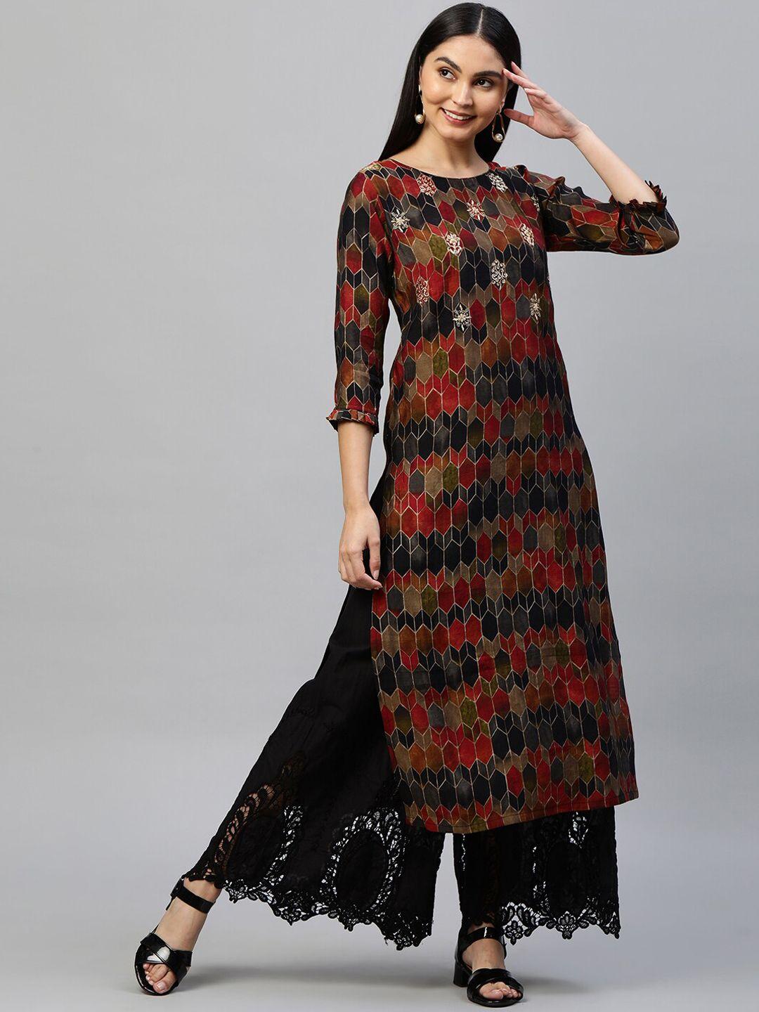 fashor women multicoloured geometric printed kurta