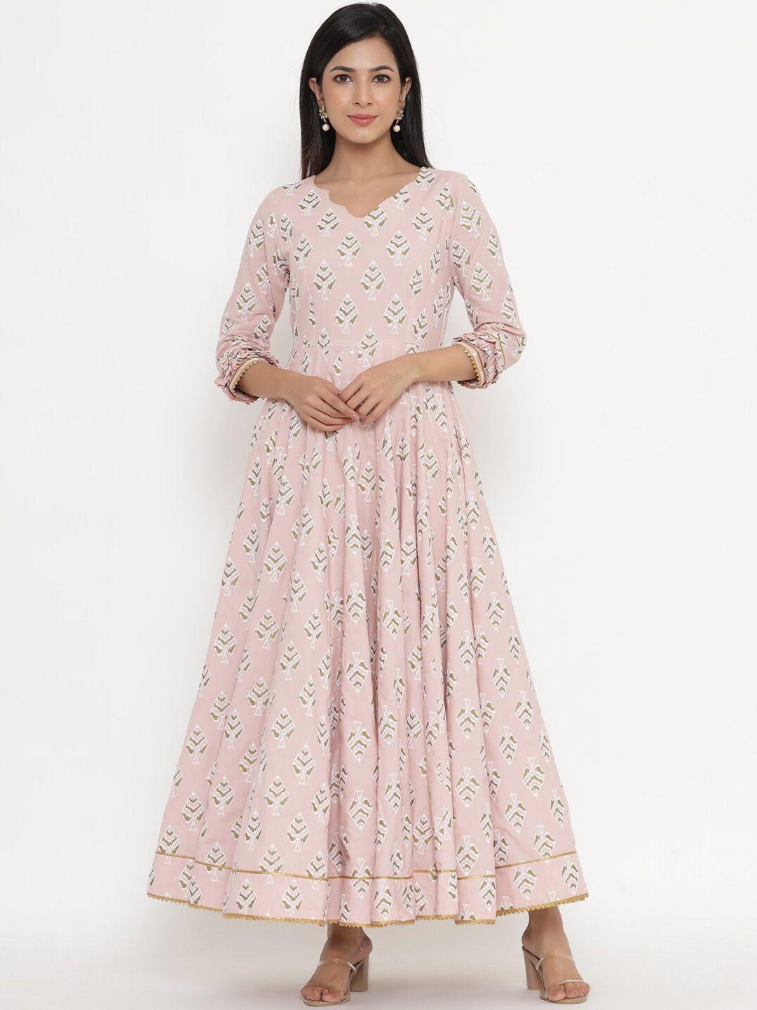 indian virasat pink floral cotton ethnic maxi dress