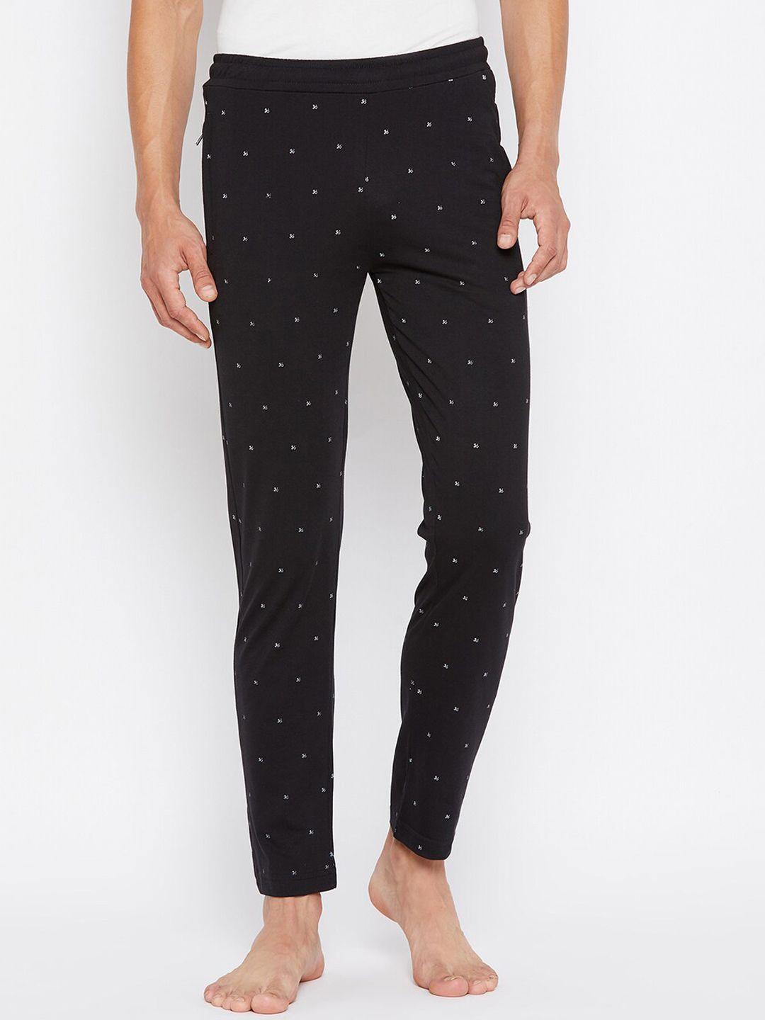 okane men black printed lounge pants