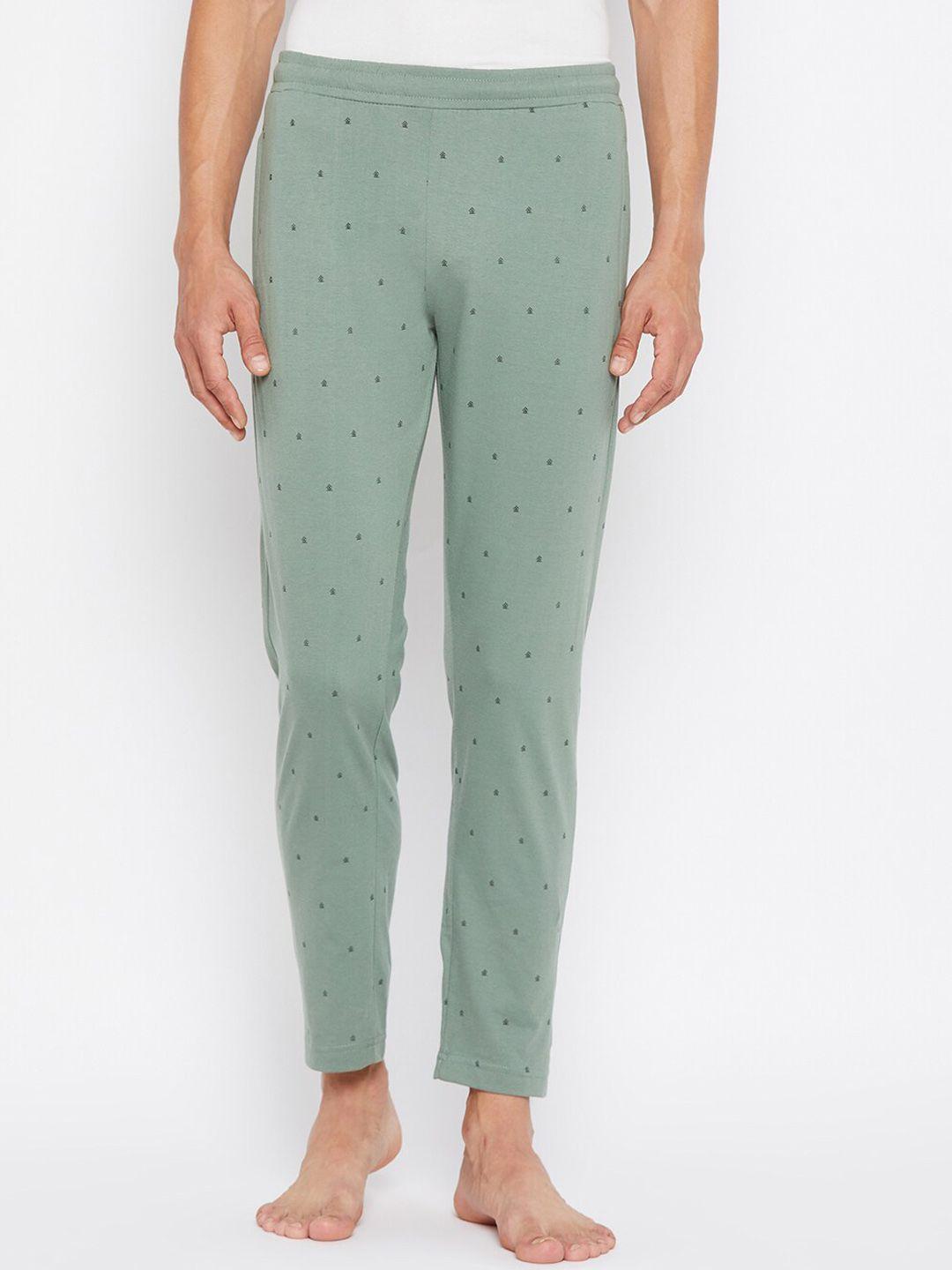 okane men green printed mid-rise lounge pants