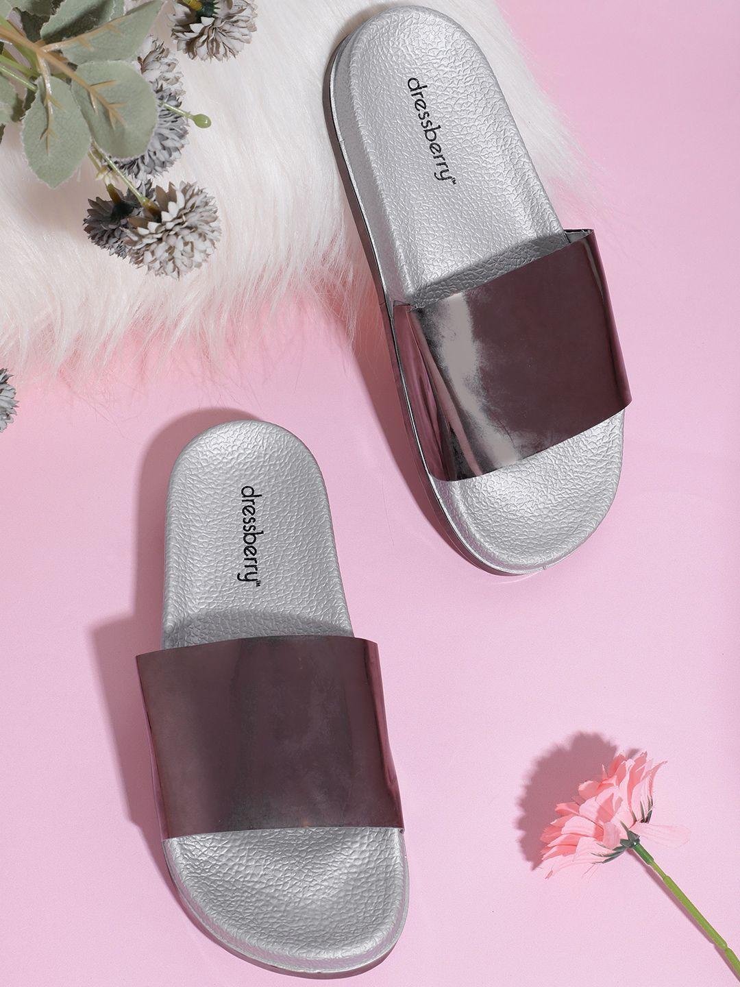 dressberry women gunmetal-toned patent finish sliders