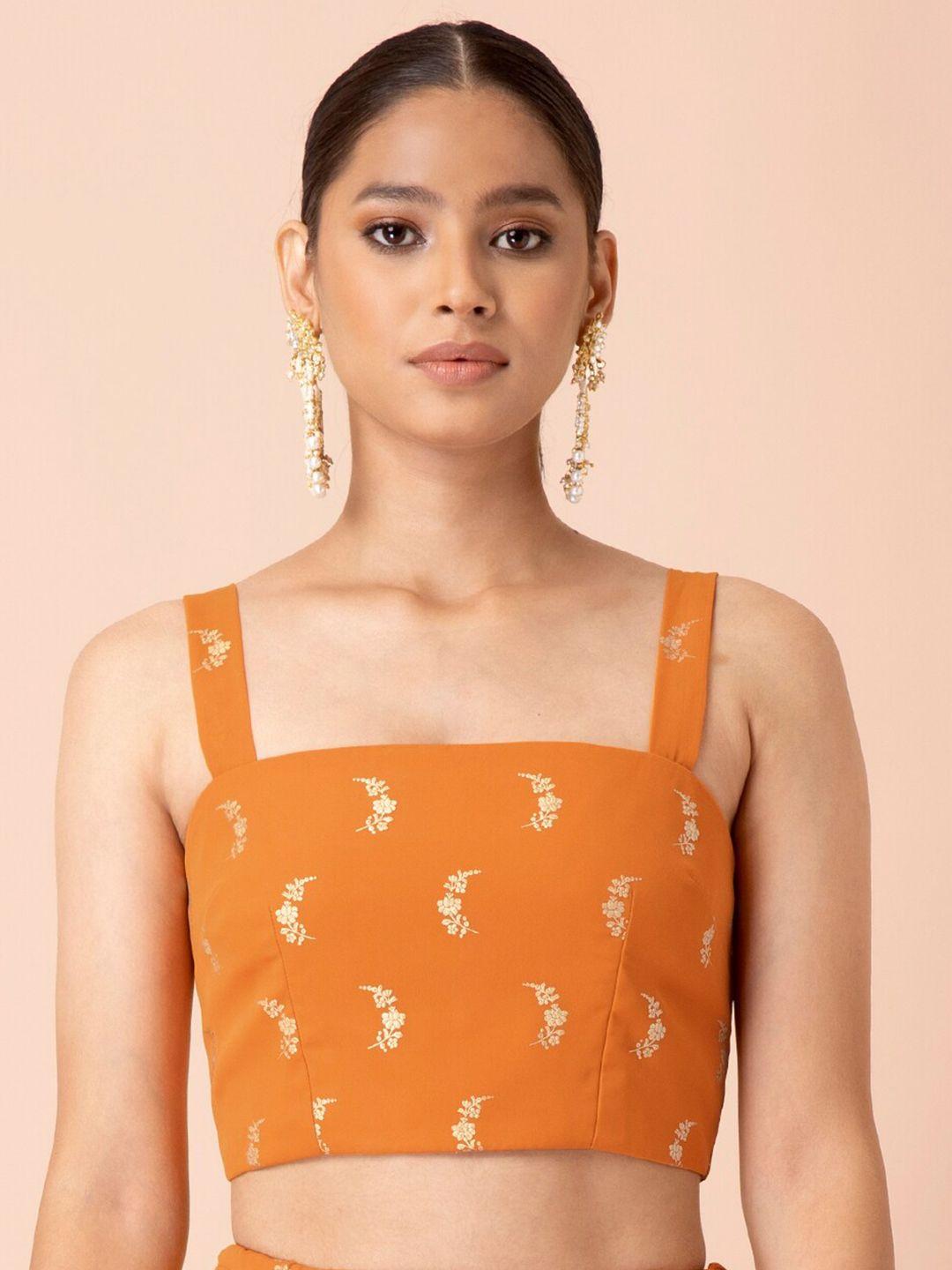 indya x payal singhal orange foil strappy crop top