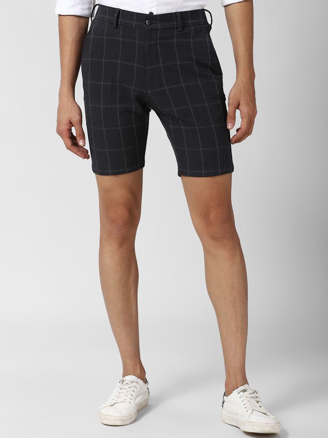 peter england men black checked slim fit regular shorts