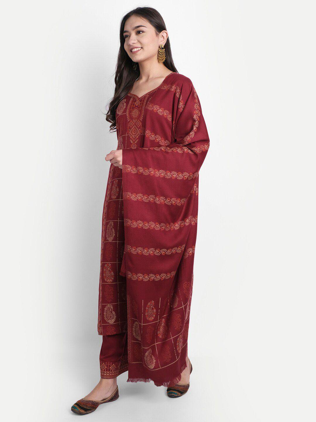 hk colours of fashion maroon & beige woven design viscose rayon unstitched dress material