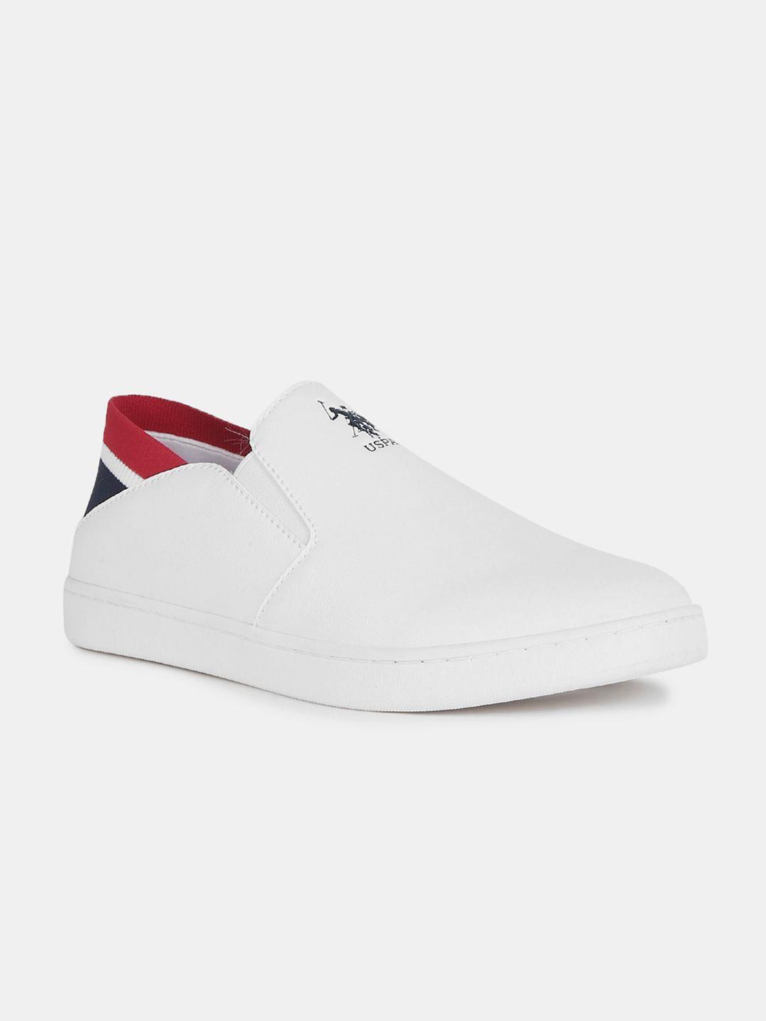 u s polo assn men off white pu slip-on sneakers