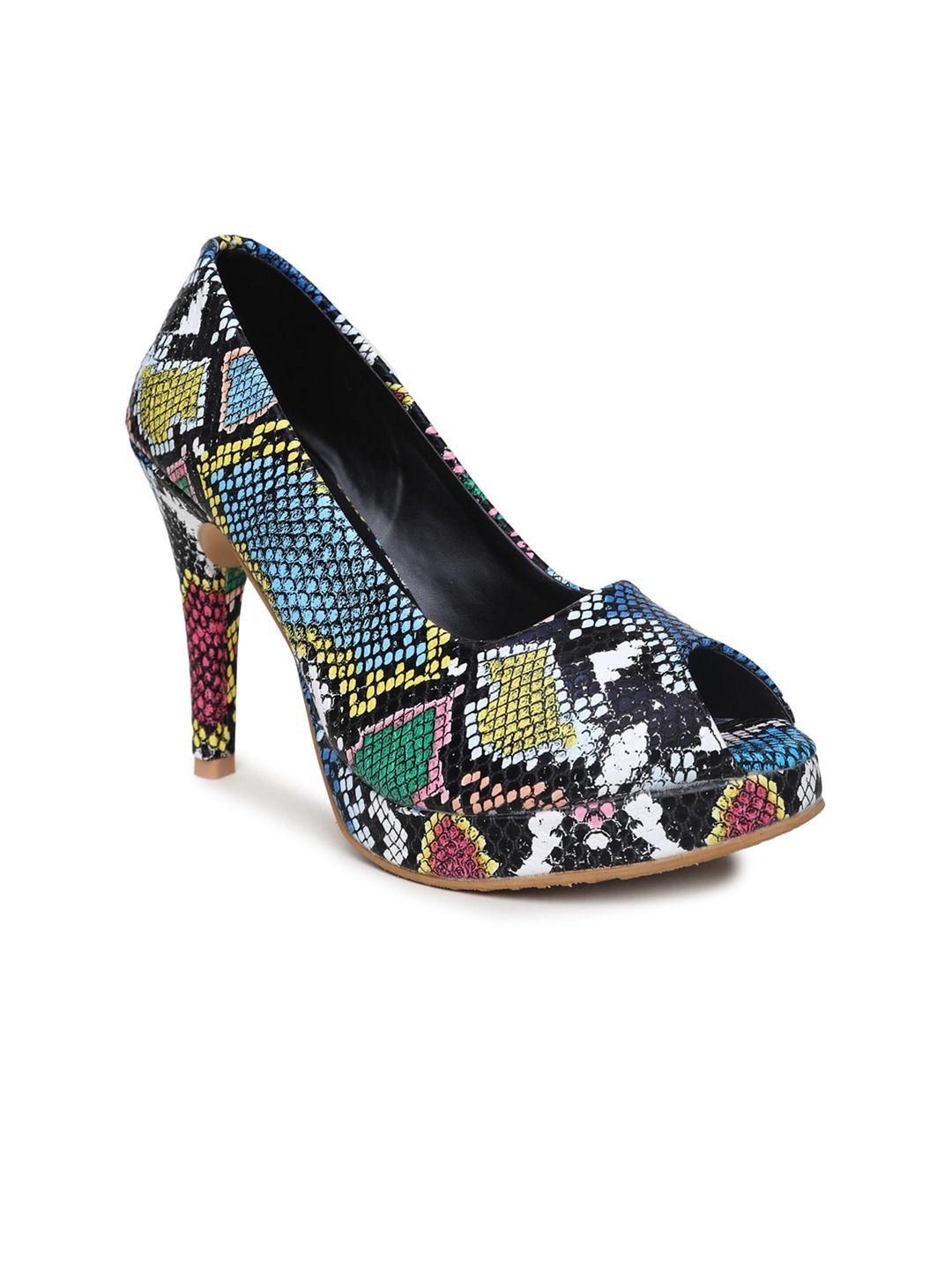 valiosaa multicoloured printed platform peep toes