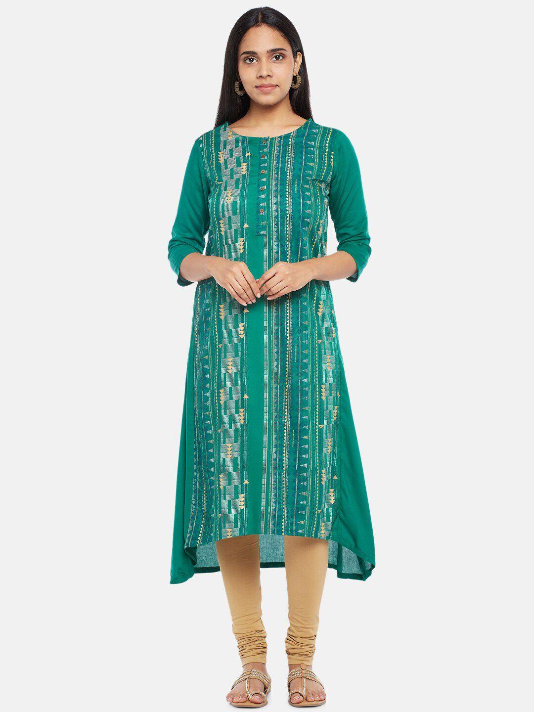 rangmanch by pantaloons women green & beige printed kurta