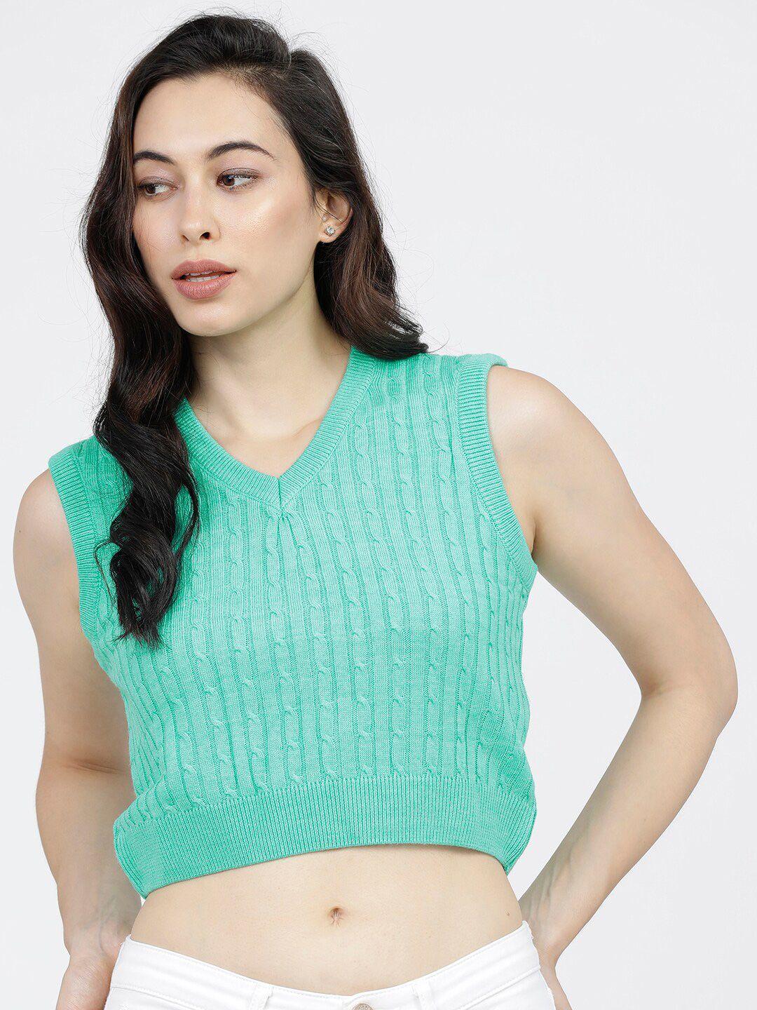 tokyo talkies women sea green crop pullover