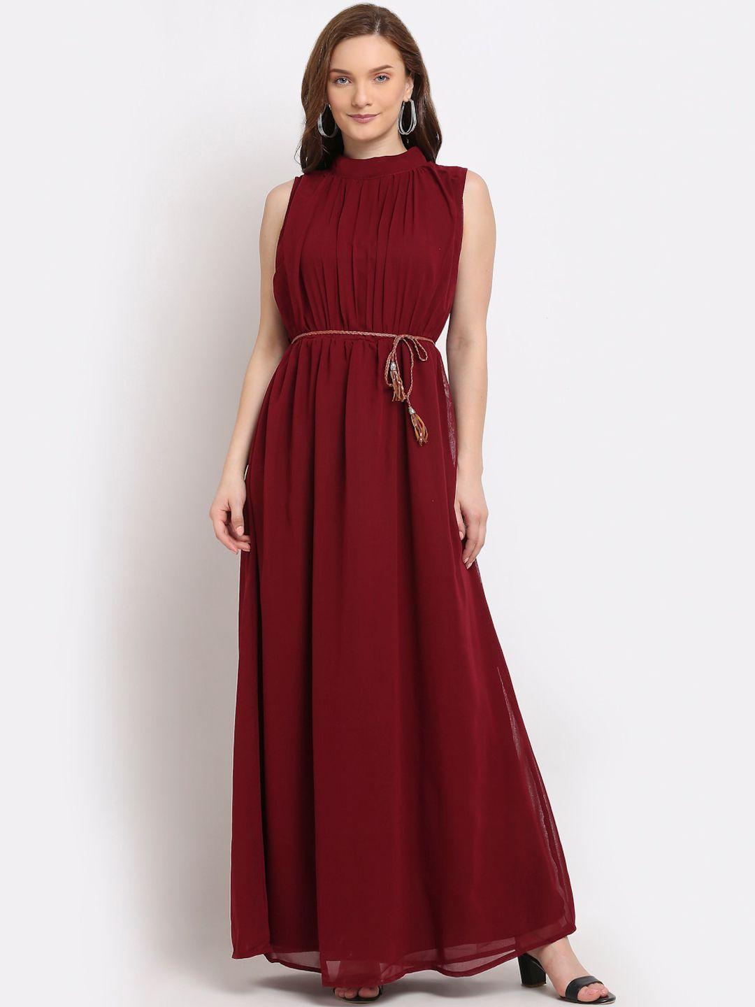 la zoire maroon georgette belted maxi dress