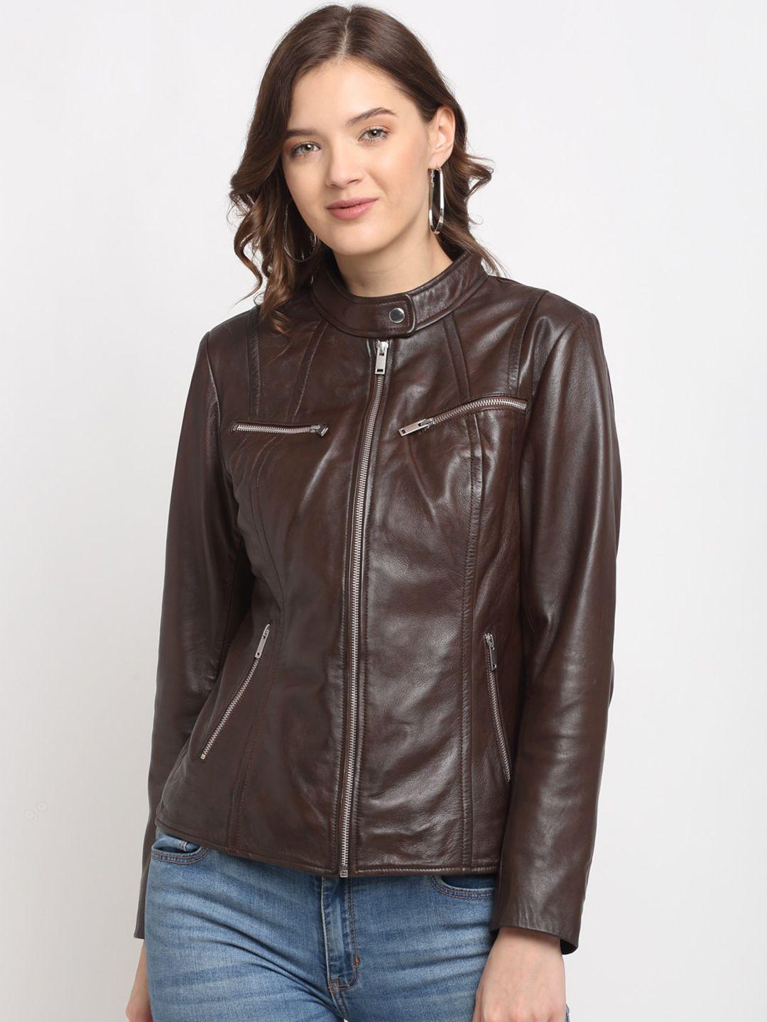 teakwood leathers women brown leather lightweight biker jacket