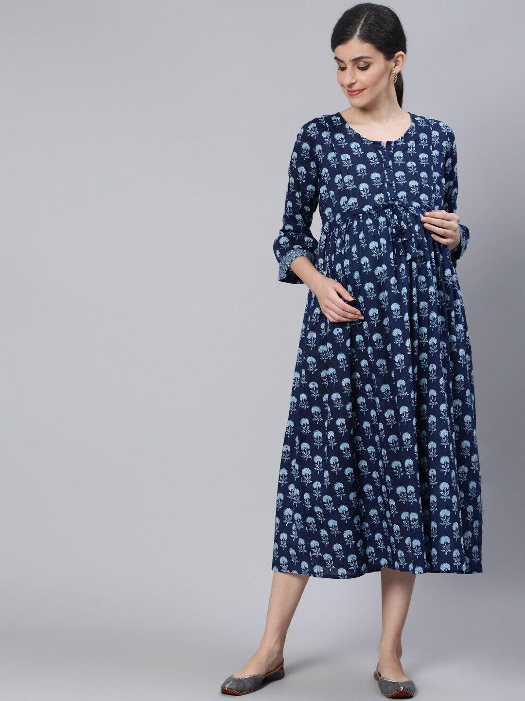 nayo blue women ethnic motifs maternity empire midi dress