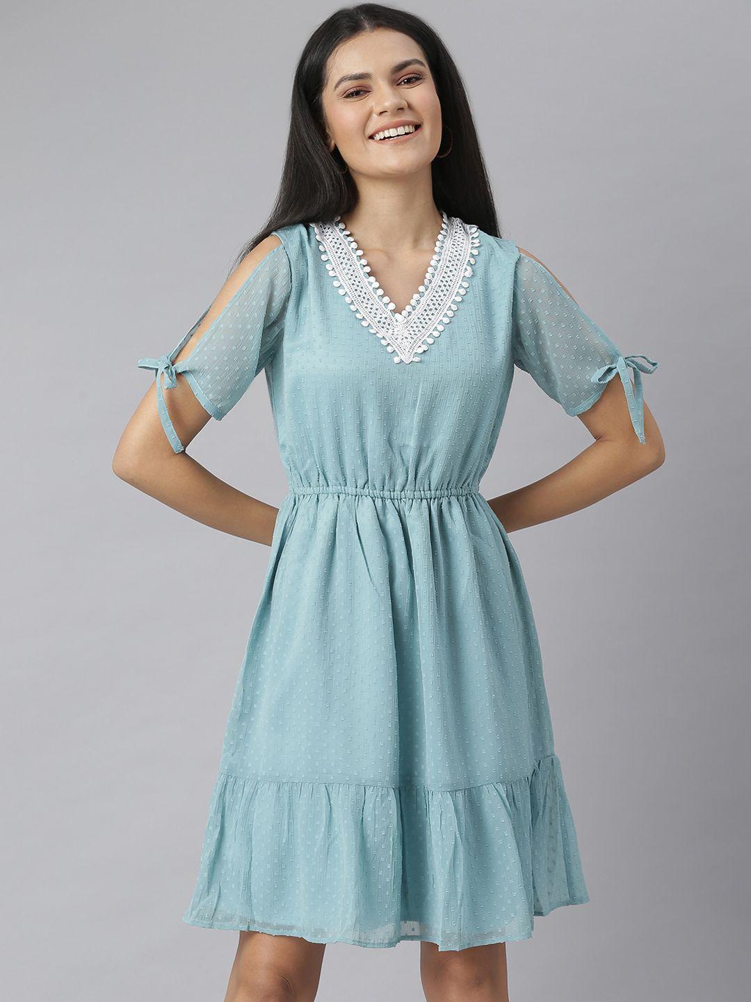 stylestone women blue chiffon a-line dress