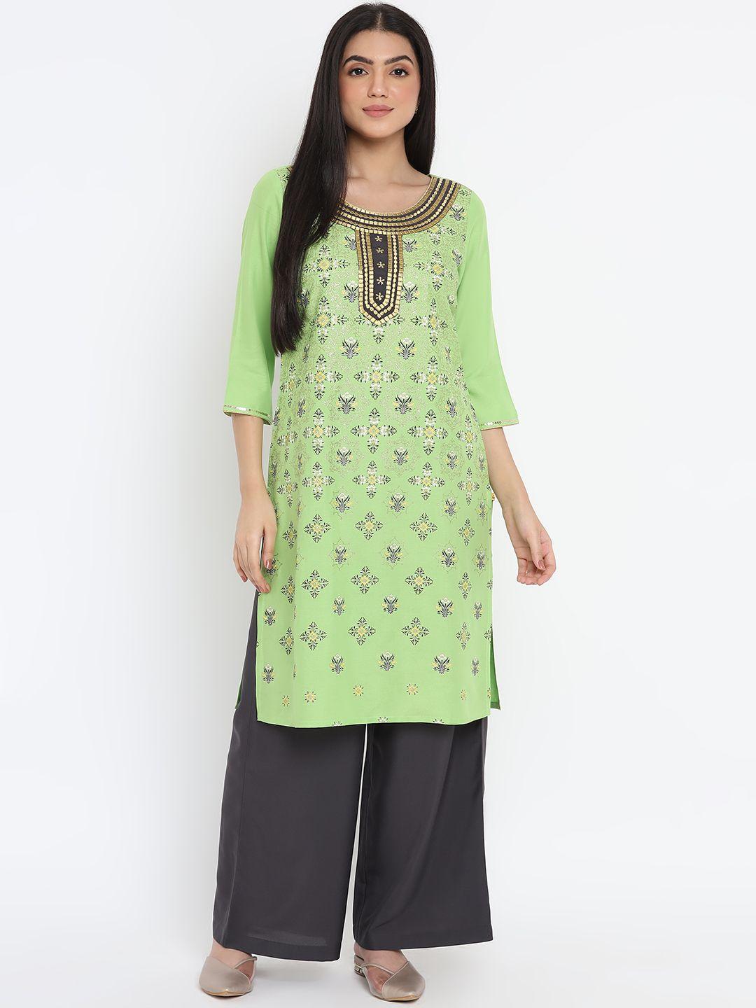 aurelia - the aure collection women green ethnic motifs printed regular kurta with palazzos