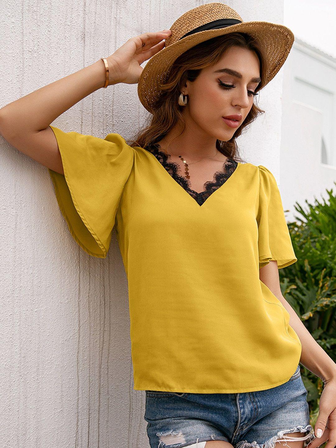 urbanic mustard yellow solid lace inserts regular top