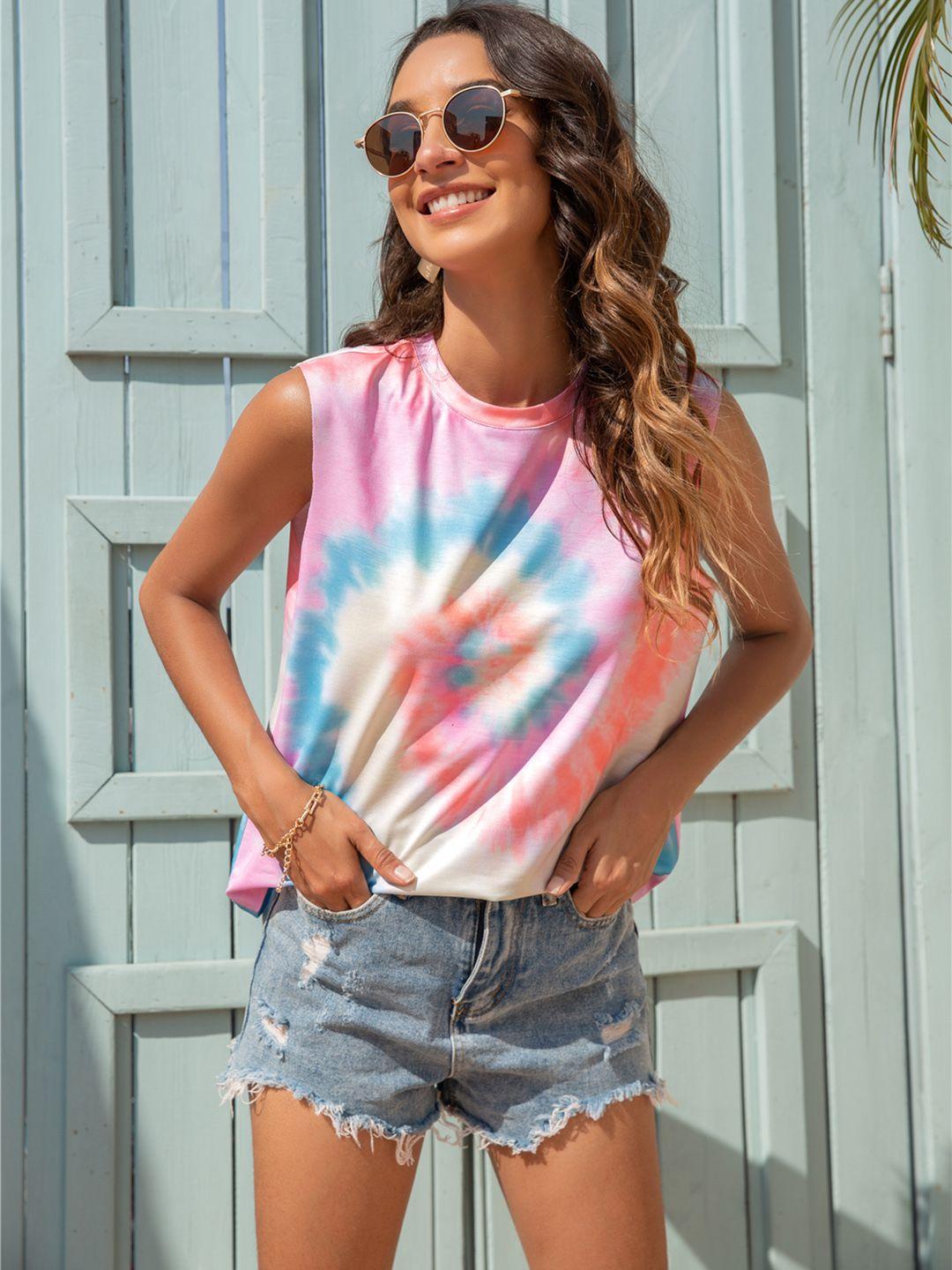 urbanic women pink & blue dyed t-shirt