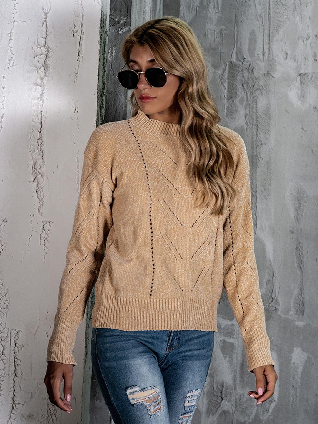 urbanic women beige open knit pullover