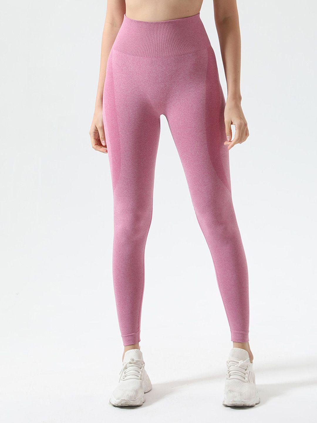 urbanic women pink solid slim-fit gym tights