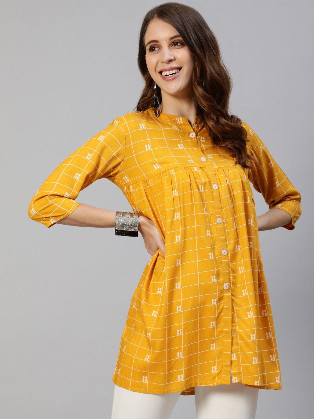 anubhutee yellow & white geometric printed kurti