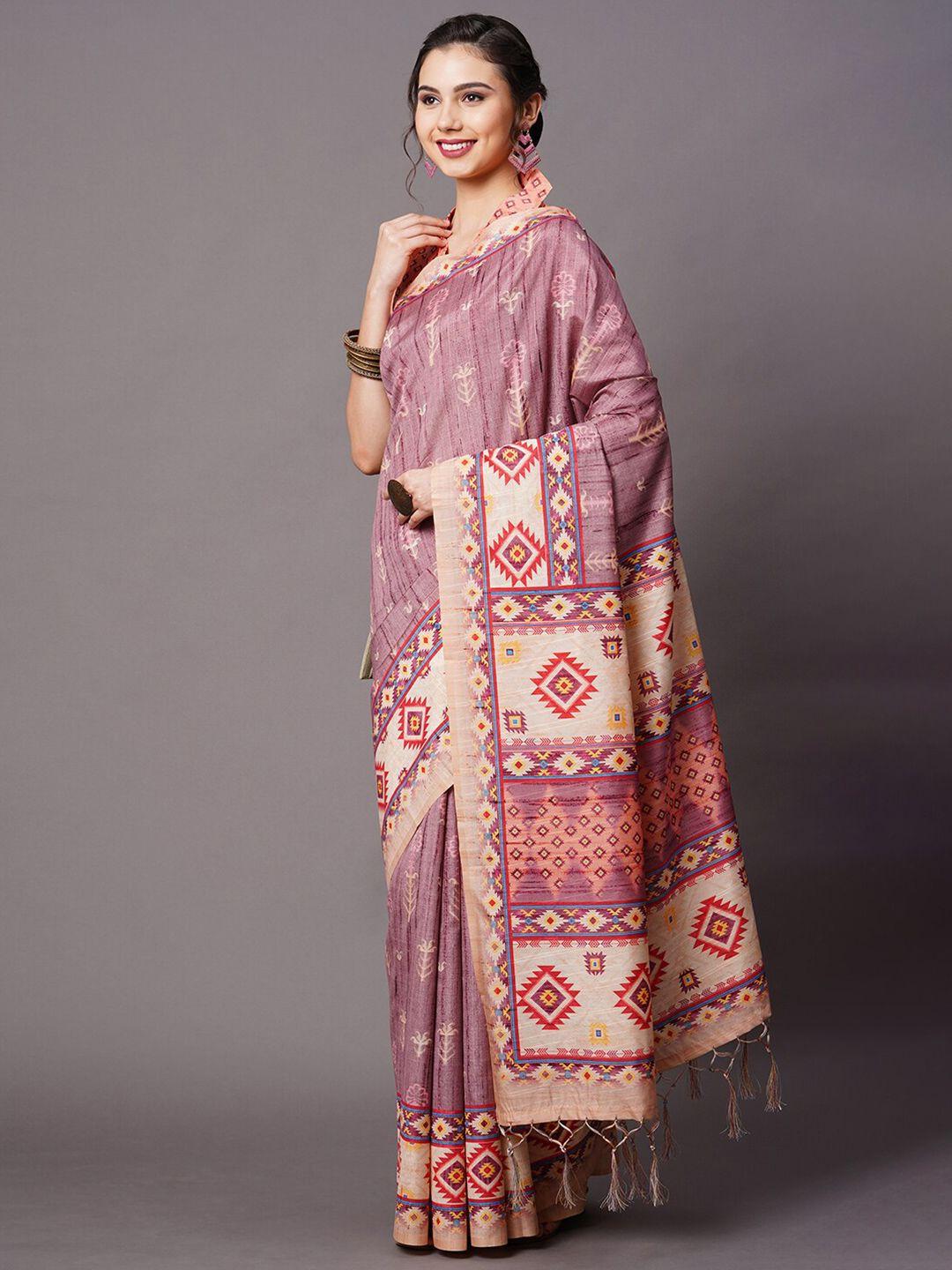 mitera mauve & red printed silk blend saree