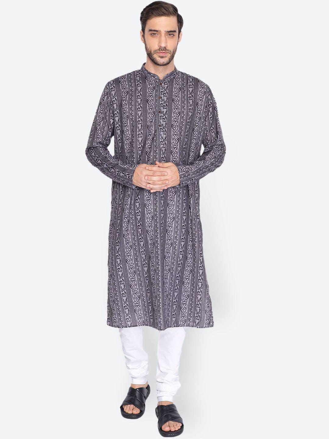 namaskar men grey ethnic motifs printed kurta