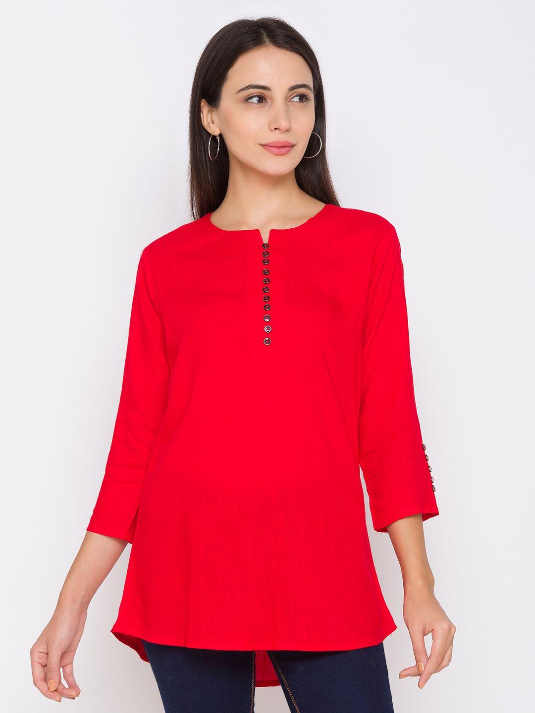 zola women red solid viscose rayon tunic