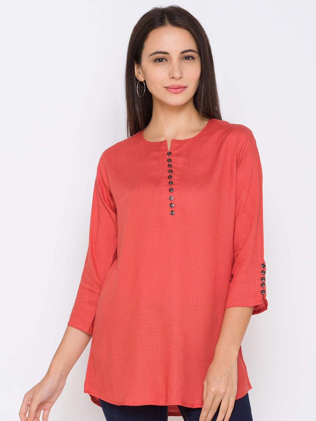 zola women peach-coloured solid viscose rayon tunic