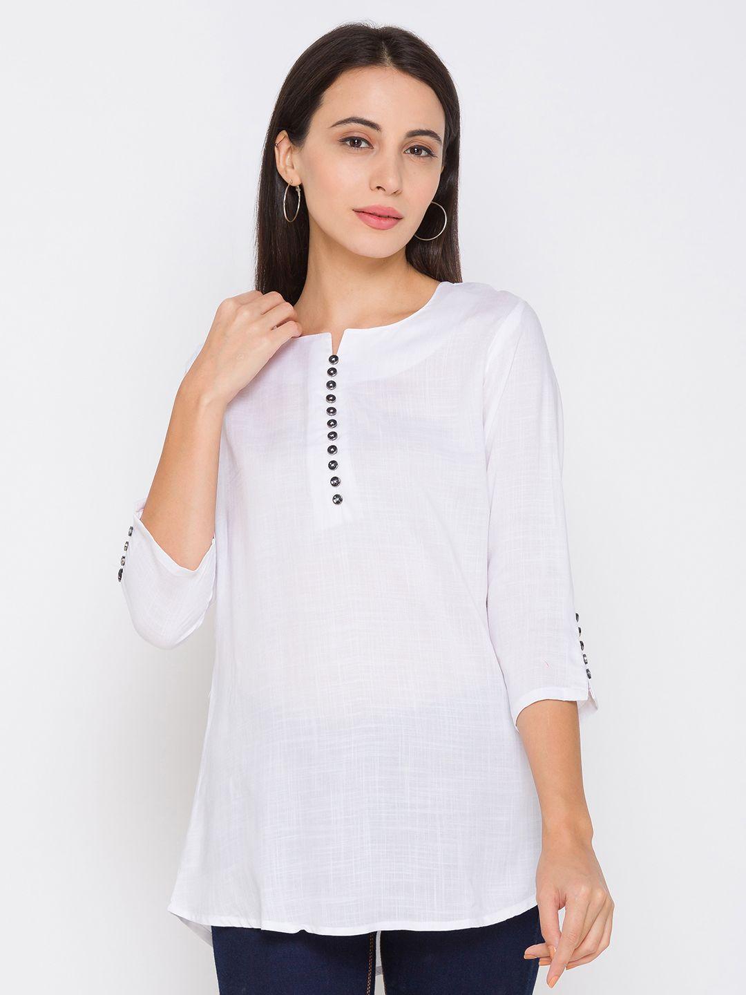 zola women white solid viscose rayon tunic