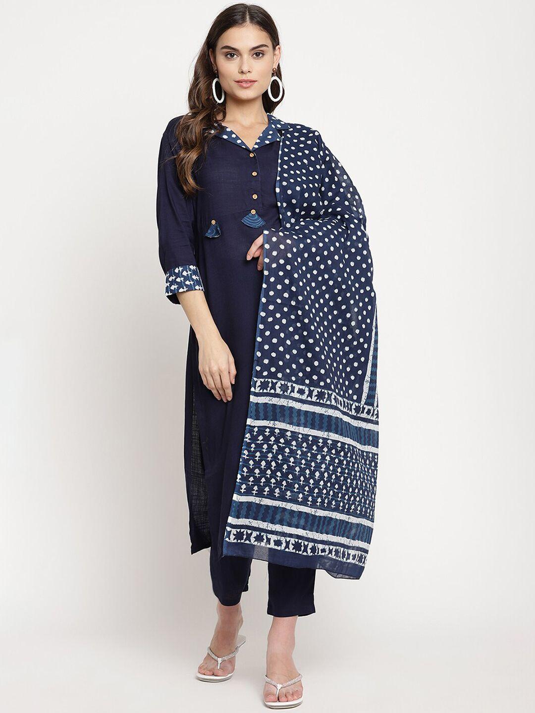 sringam women blue regular kurta with trousers & dupatta