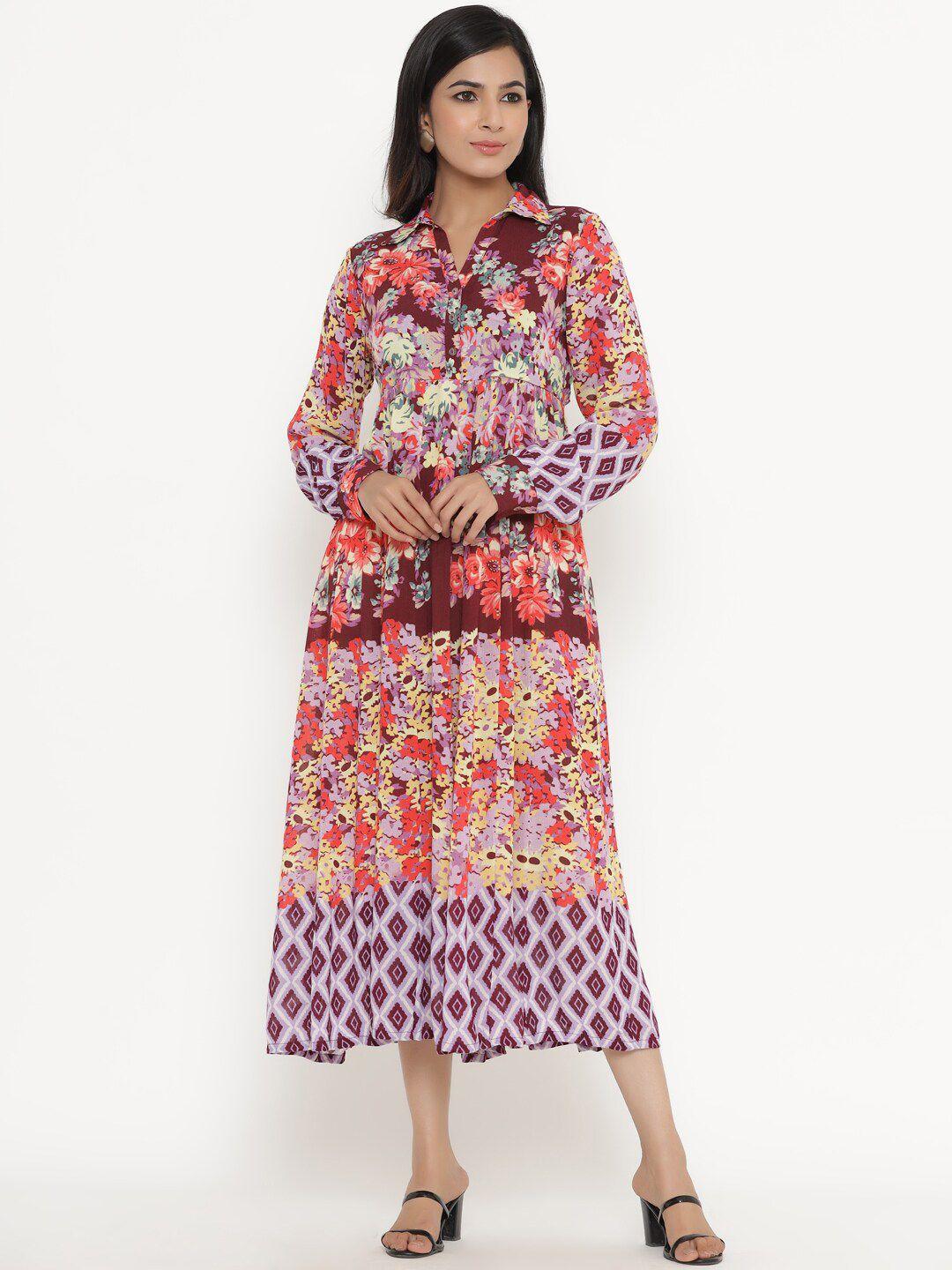 readiprint fashions multicoloured floral printed crepe midi shirt dress