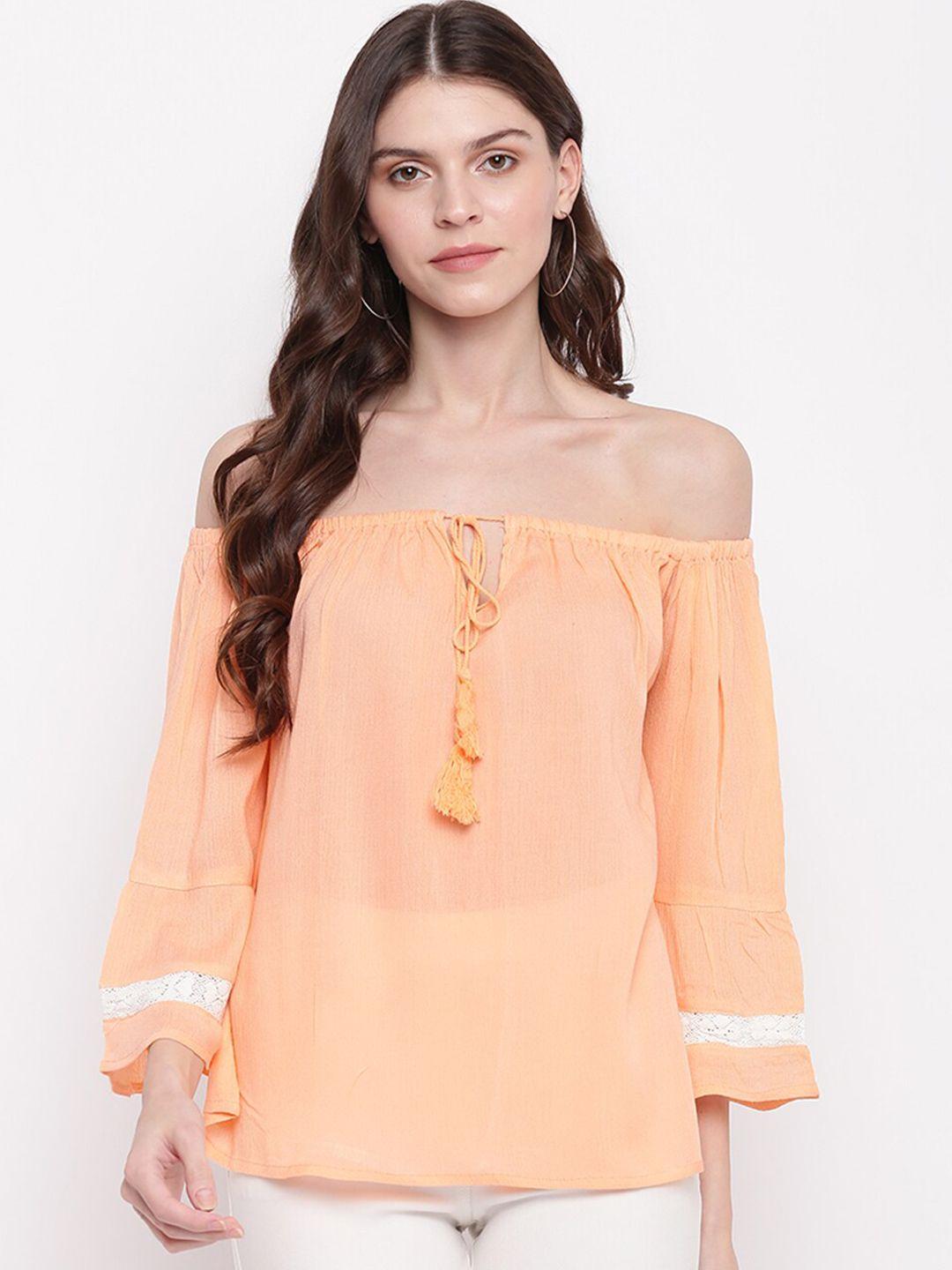 mayra peach-coloured off-shoulder bardot top