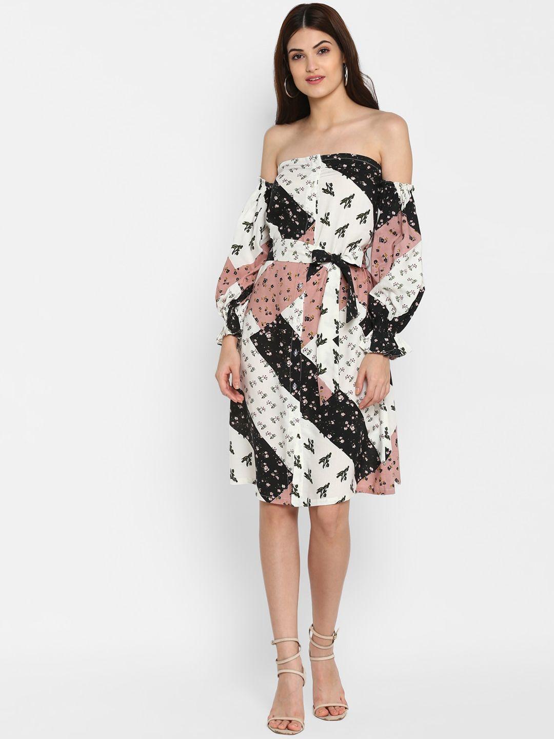 deebaco black & white floral off-shoulder dress